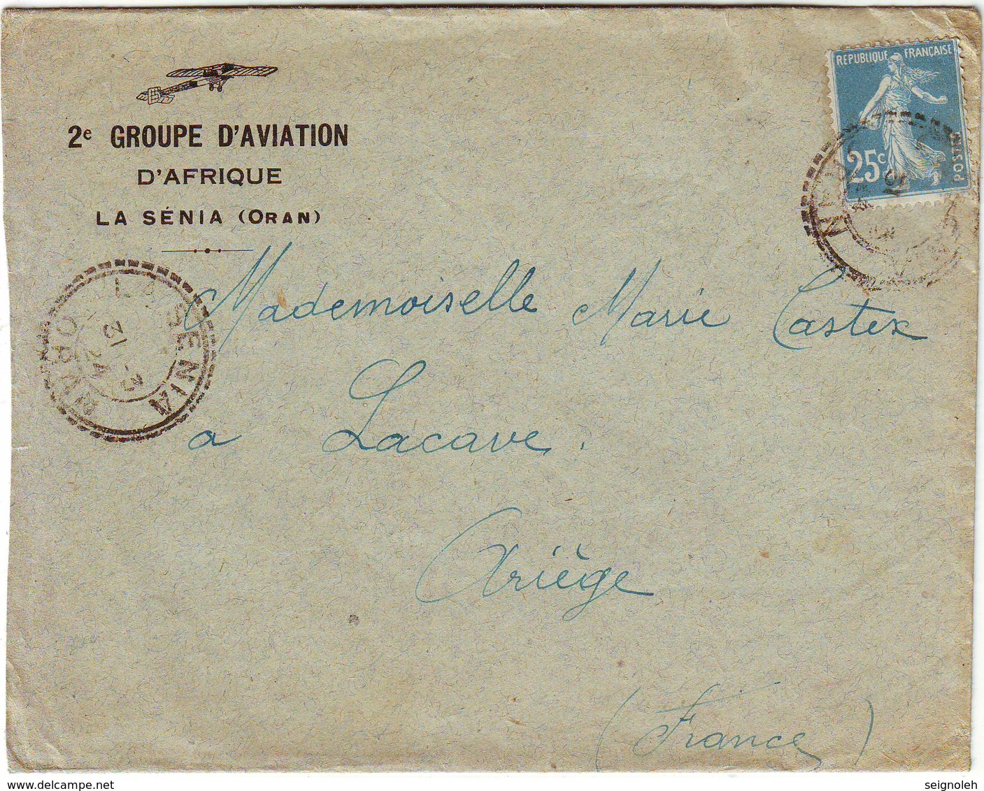 AVIATION MILITAIRE Guerre De 14 Lettre De LA SENIA ALGERIE Belle Entete - 1877-1920: Période Semi Moderne