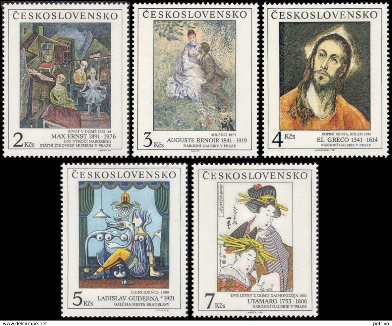 ** Czechoslovakia - 1991 - Mi. 3102-6 - Paitings - Ungebraucht