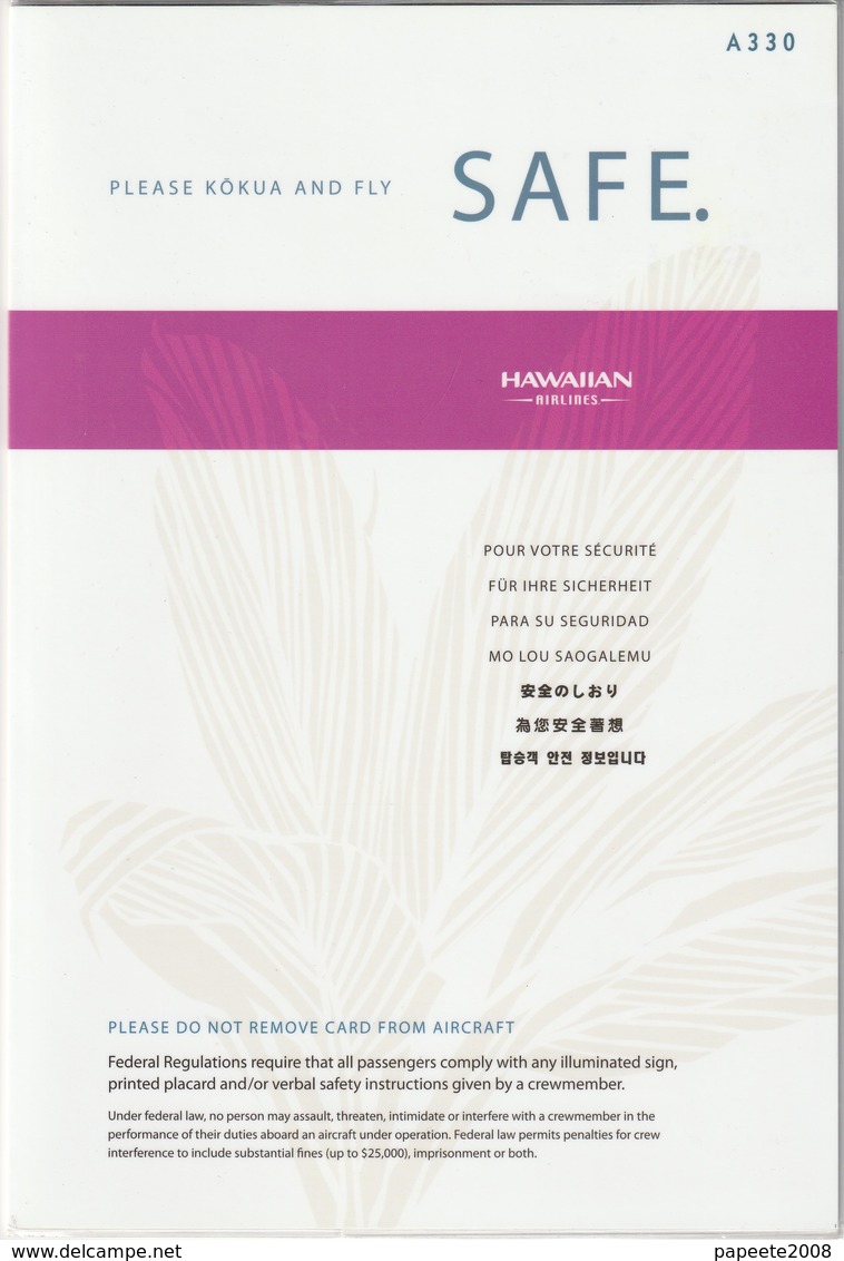 USA Pacifique / Hawaiian Airlines / Airbus A 330 / Consignes De Sécurité / Safety Card - Veiligheidskaarten