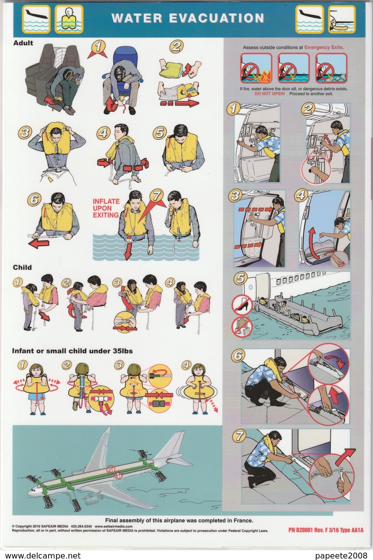 USA Pacifique / Hawaiian Airlines / Airbus A 330 / Consignes De Sécurité / Safety Card - Scheda Di Sicurezza