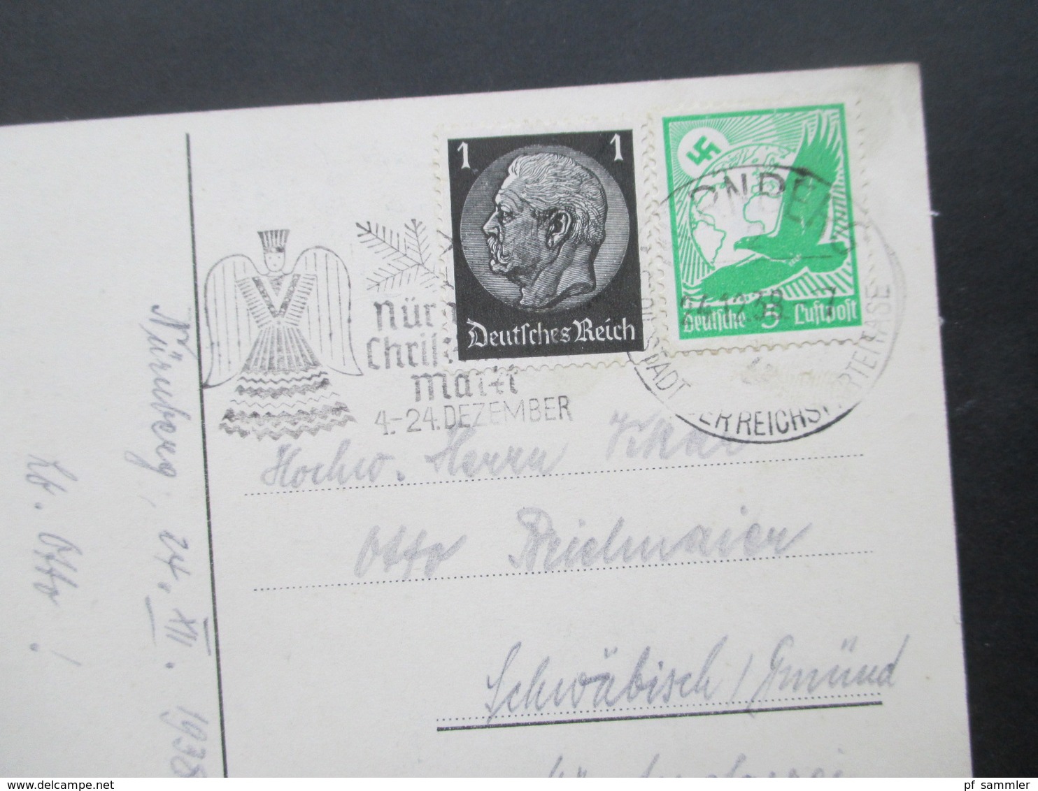 AK Weihnachten Deutsches Reich 24.12.1938 Stempel Nürnberg Stadt Der Reichsparteitage Nürnberg Christkindl Markt - Briefe U. Dokumente