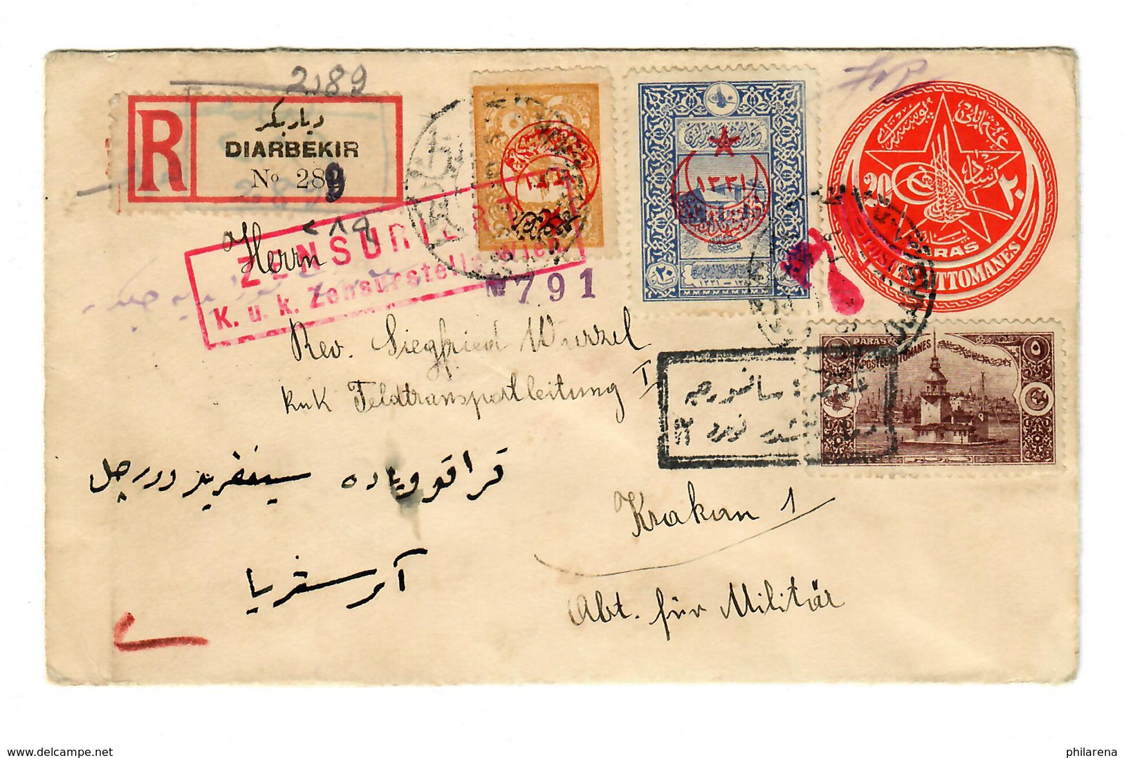 1917: R-Brief Aus Diabekir, Türk. Frankatur, Türkische Und österr. Zensur - Occupation 1914-18