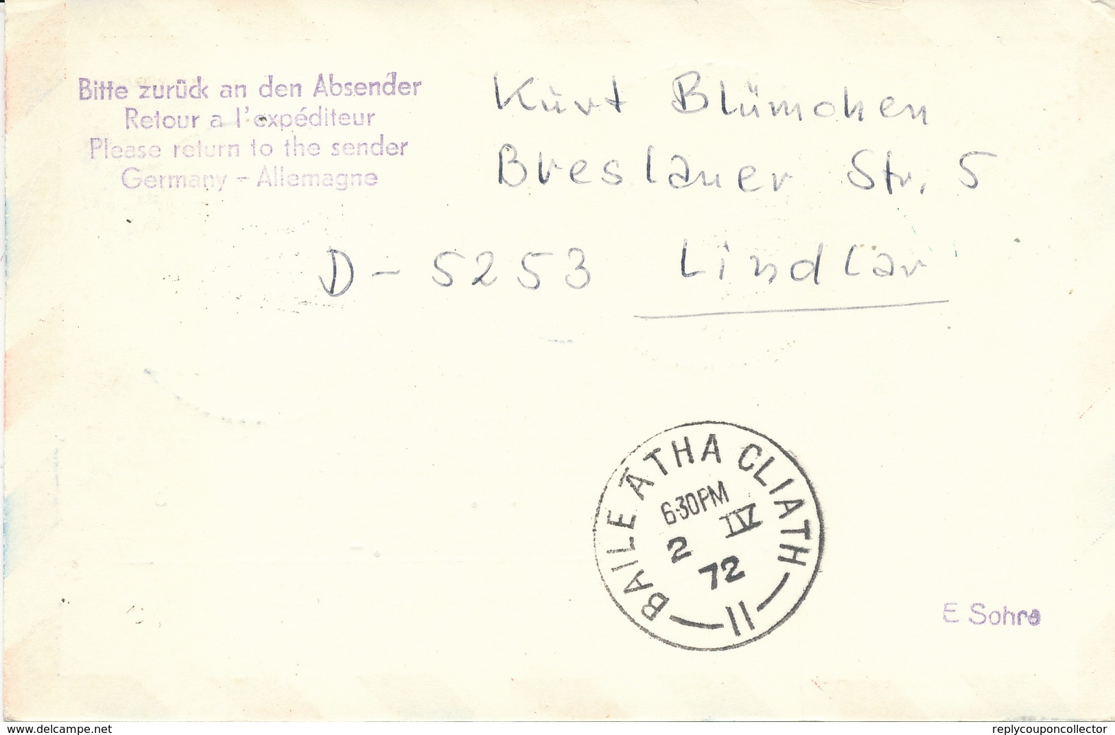 ROSTOCK-WARNEMÜNDE  -  22.3.72  ,  Lufthansa  LH 076   Frankfurt - Dublin   -  Anschlusspost , Zuleitung - Covers & Documents