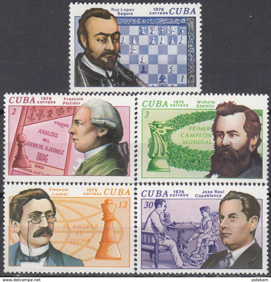 CUBA 1976, SPORT, CHESS, WORLD FAMOUS CHESS PLAYERS, COMPLETE MNH SET, GOOD QUALITY, *** - Unused Stamps