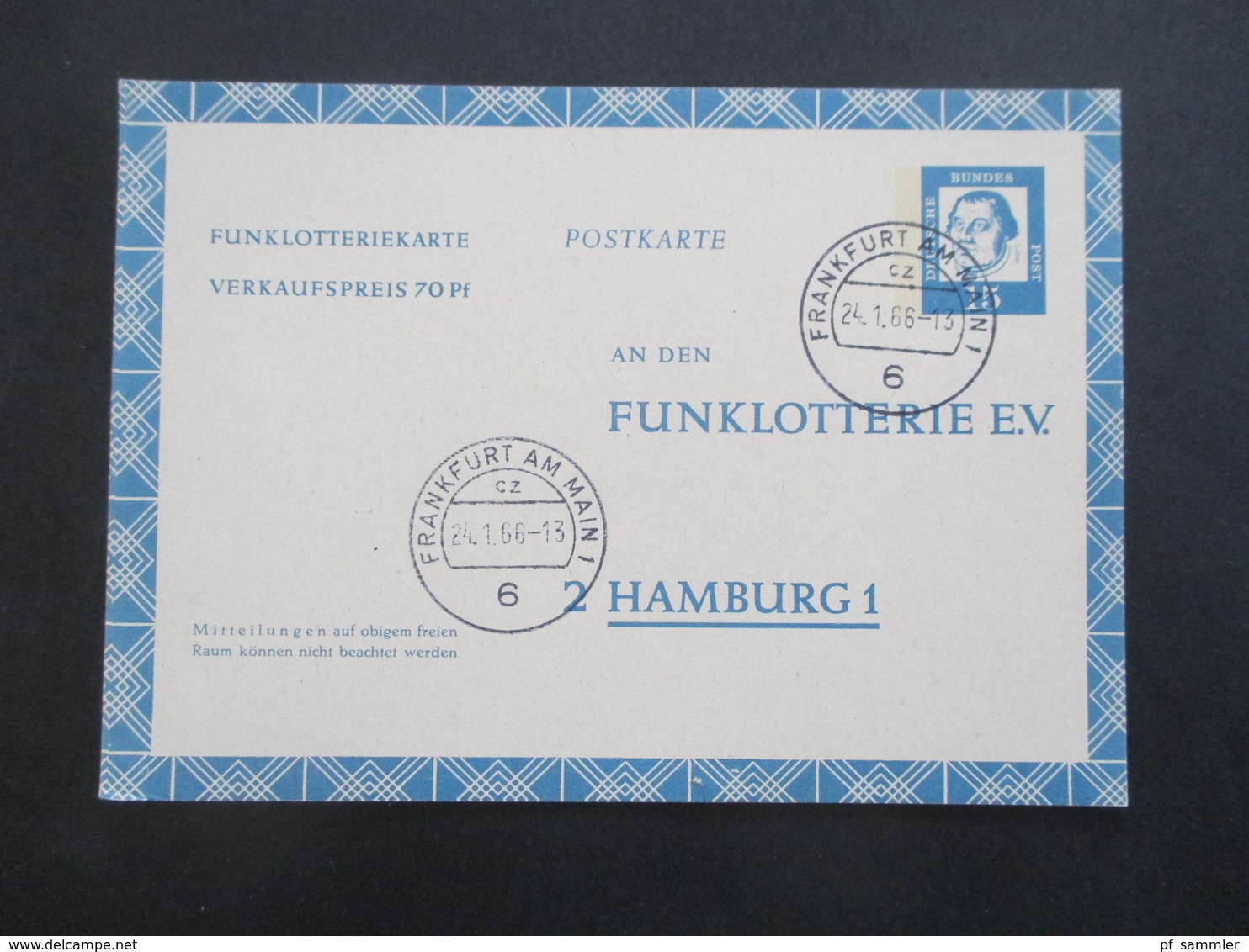 BRD FP 10 Funklotterie E.V. Postkarte / Ganzsache Bedeutende Deutsche Gebraucht / Gestempelt 1966 - Postcards - Mint