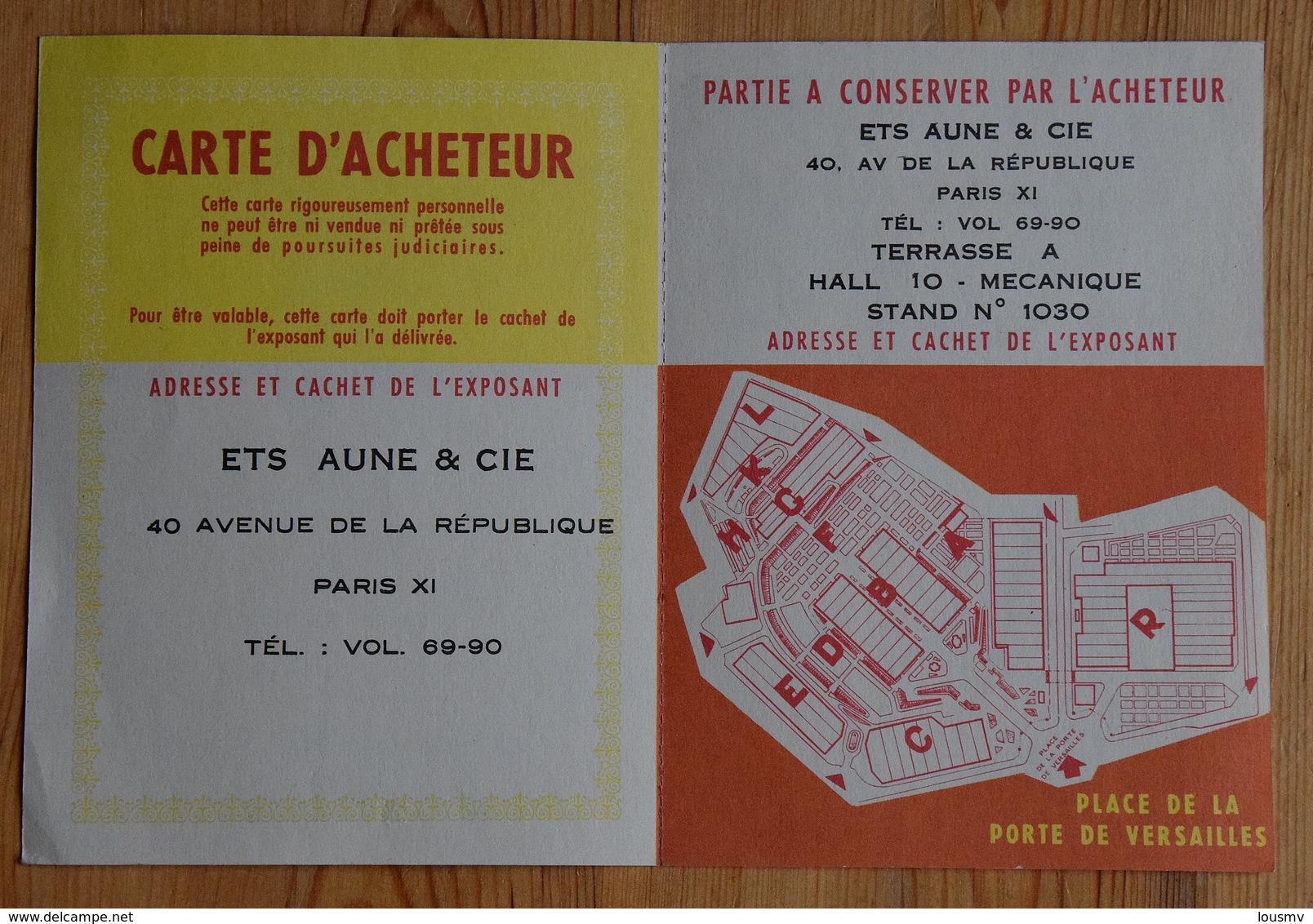 Foire De Paris 1958 - Carte D'acheteur - Exposant : Ets Aune & Cie - Avenue De La République - Paris XI - (n°16812) - Biglietti D'ingresso