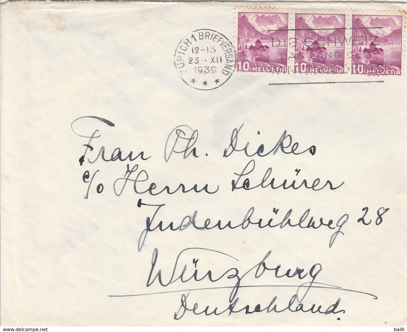 Suisse Lettre Censurée Pour L'Allemagne 1939 - Marcophilie