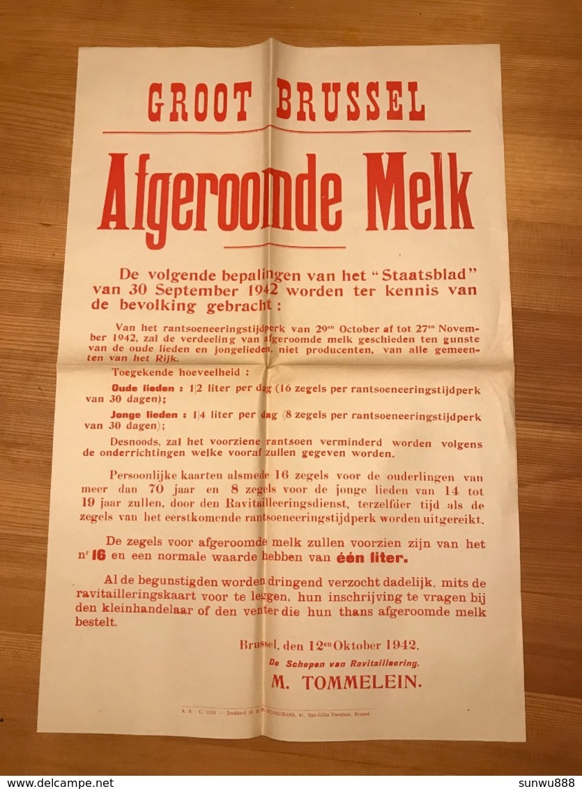 1942 - Groot Brussel - Afgeroomde Melk (...oude Lieden En Jongelieden...) WW2 - Manifesti