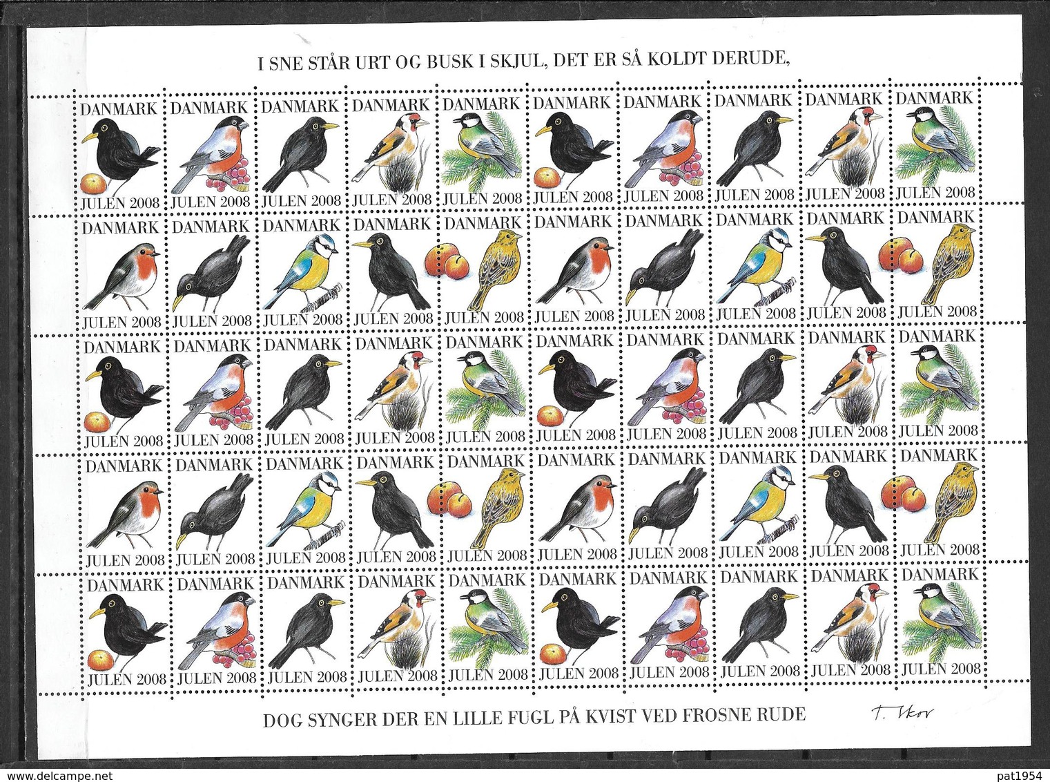 Feuille De Vignettes De Noël Du Danemark 2008 Neuve Oiseaux - Varietà & Curiosità