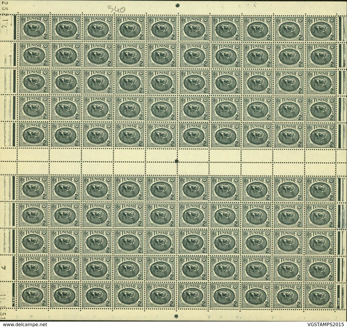 Tunisie 1950 - Timbres Neufs (MNH). Yvert Nr.: 340- Feuille De 100 Timbres..... (VG) DC5352 - Ongebruikt