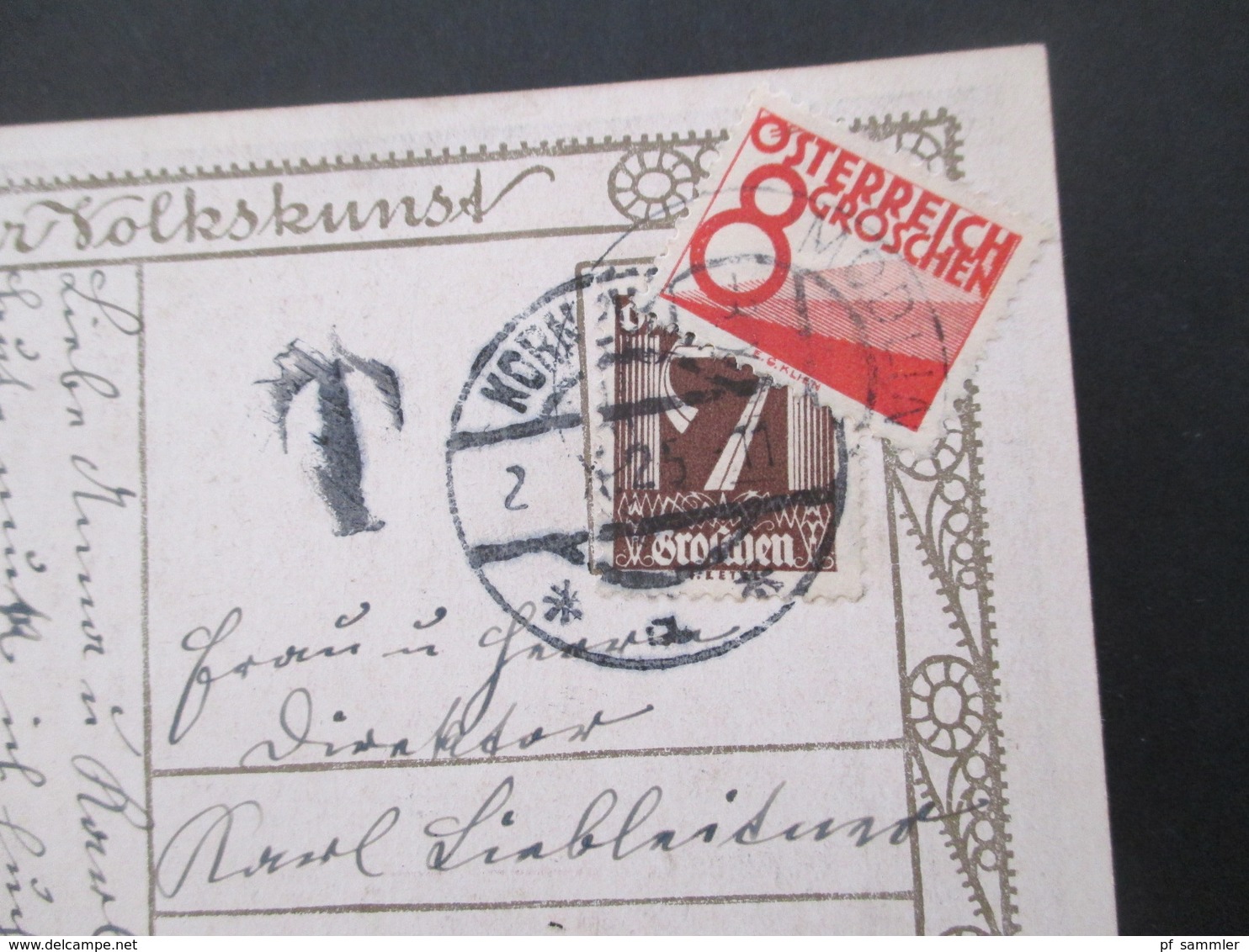 Österreich 1925 Künstlerkarte Wiener Volkskunst Stefan Simony Gem. Idylle Mit T Stempel Und Nachporto Marke 8 Groschen - Covers & Documents