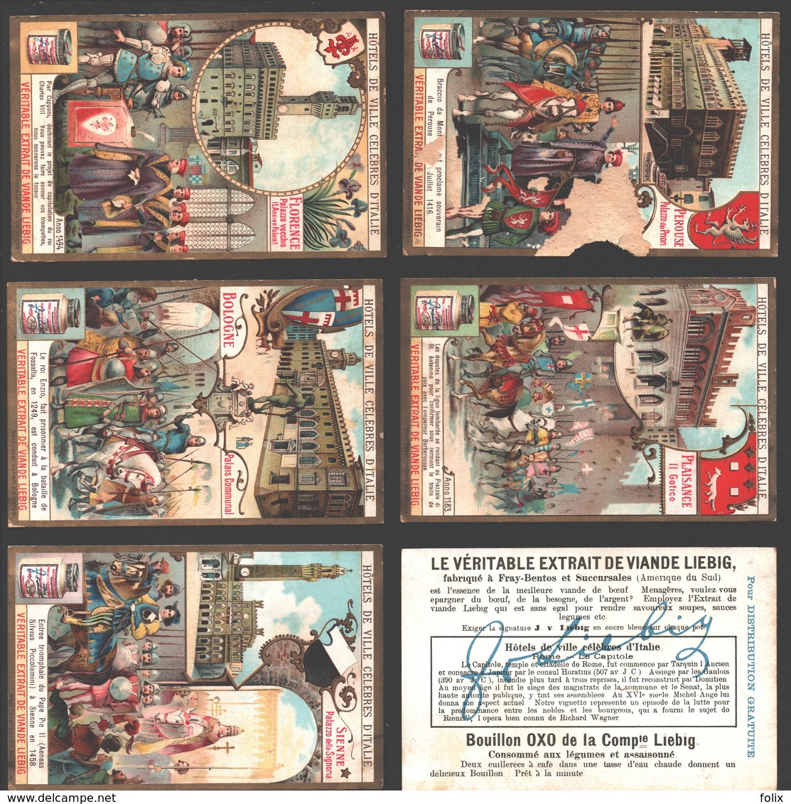 Liebig - Vintage Chromos - Series Of 6 / Série Complète - Hôtels De Ville Célèbres D'Italie - En Français - Italia - Liebig