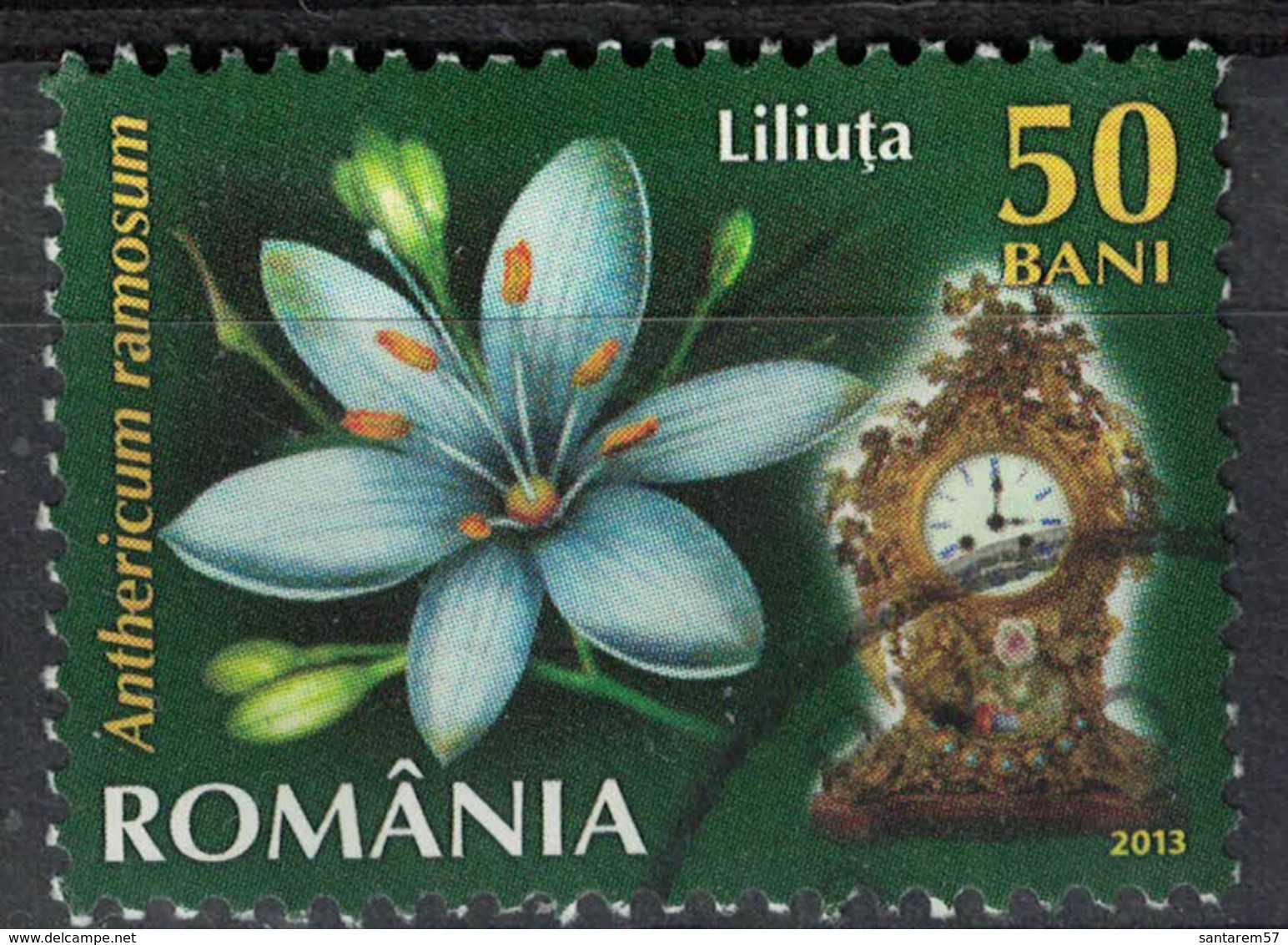 Roumanie 2013 Oblitéré Used Plante Anthericum Ramosum Et Ancienne Horloge SU - Oblitérés