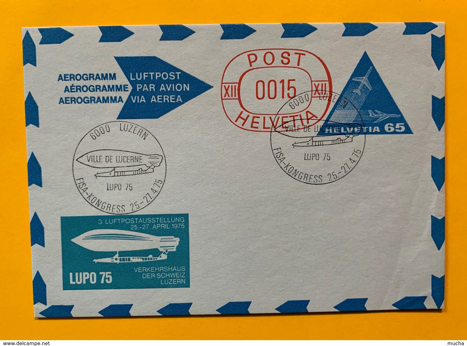 9778 -  Aérogramme No 1 65 Ct + Surtaxe 15 Ct Rouge Ville De Lucerne Lupo 1975 - Interi Postali