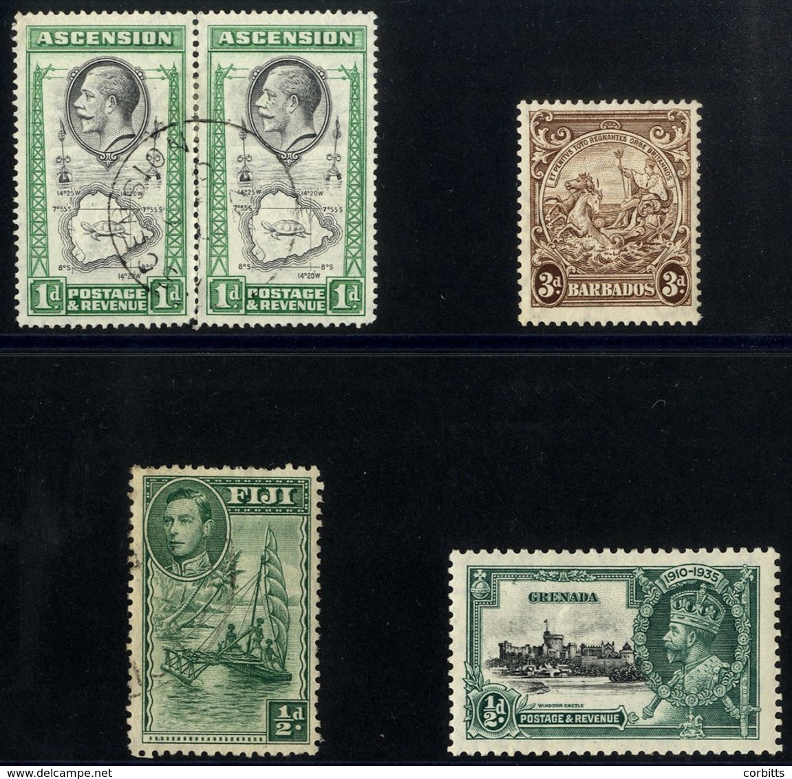 BRITISH COMMONWEALTH Varieties ASCENSION 1934 1d Black & Emerald, VFU Pair Incl. 'teardrops' Flaw, SG.22a (Cat. £180+),  - Other & Unclassified