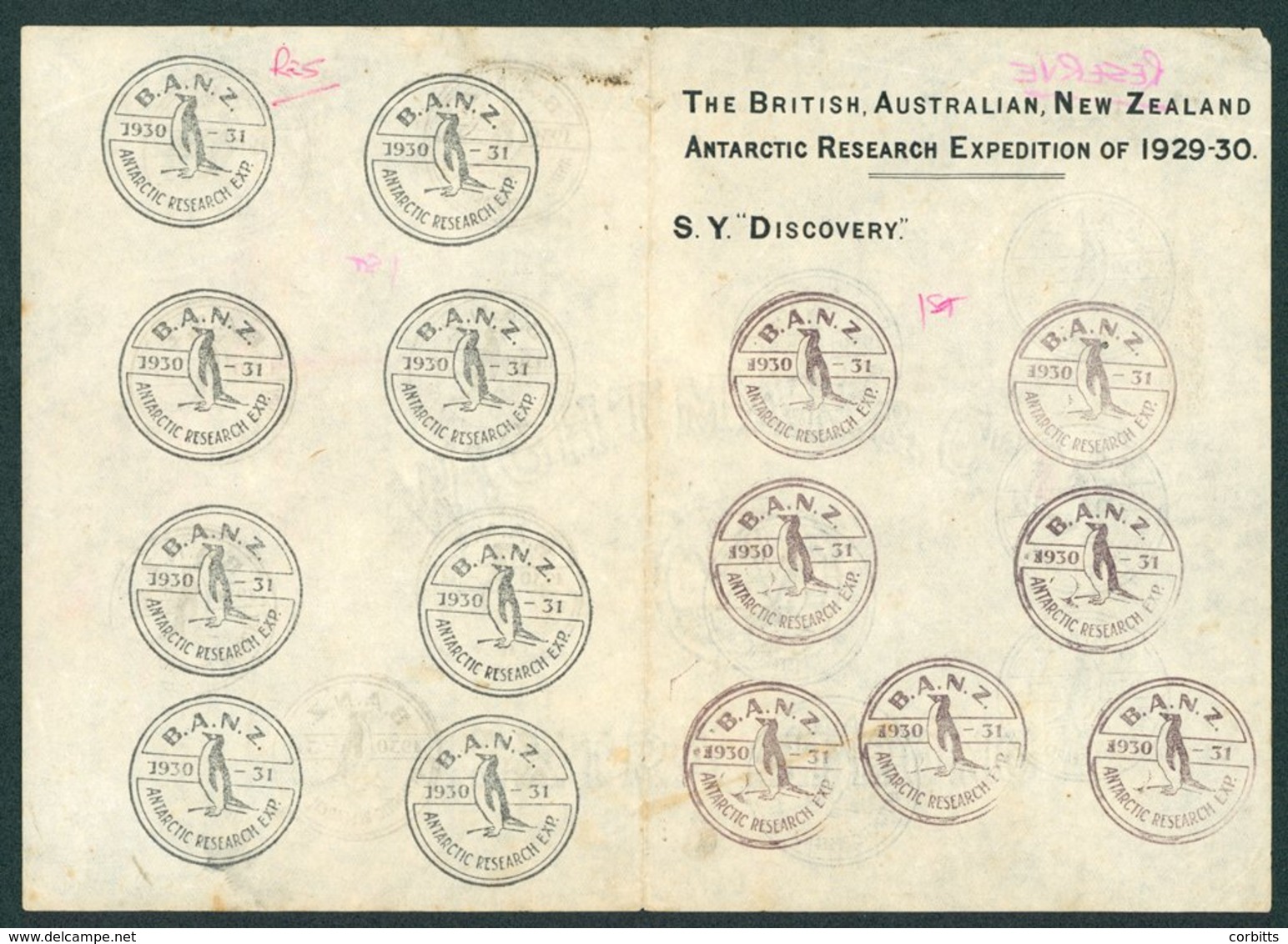 PENGUINS Australia - Official Notepaper Inscribed THE BRITISH, AUSTRALIAN, NEW ZEALAND ANTARCTIC RESEARCH EXPEDITION OF  - Sonstige & Ohne Zuordnung