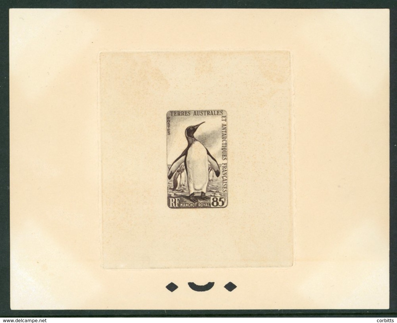 PENGUINS Terres Australes Et Antarctiques Francaises - 1960 Die Proof In Sepia For The 85f King Penguin Stamp (SG.15) 14 - Autres & Non Classés