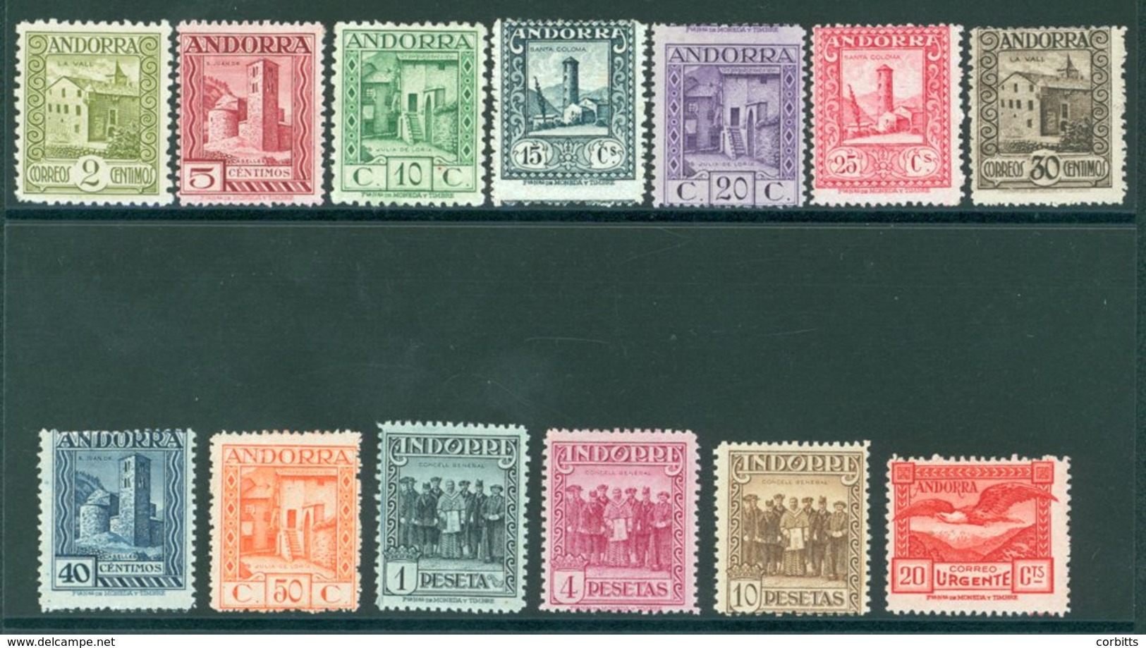 SPANISH P.O's 1929 Pictorial Set M, SG.14a/25a, 1929 Express Letter 20c M, SG.E26. Cat. £500. (13) - Autres & Non Classés