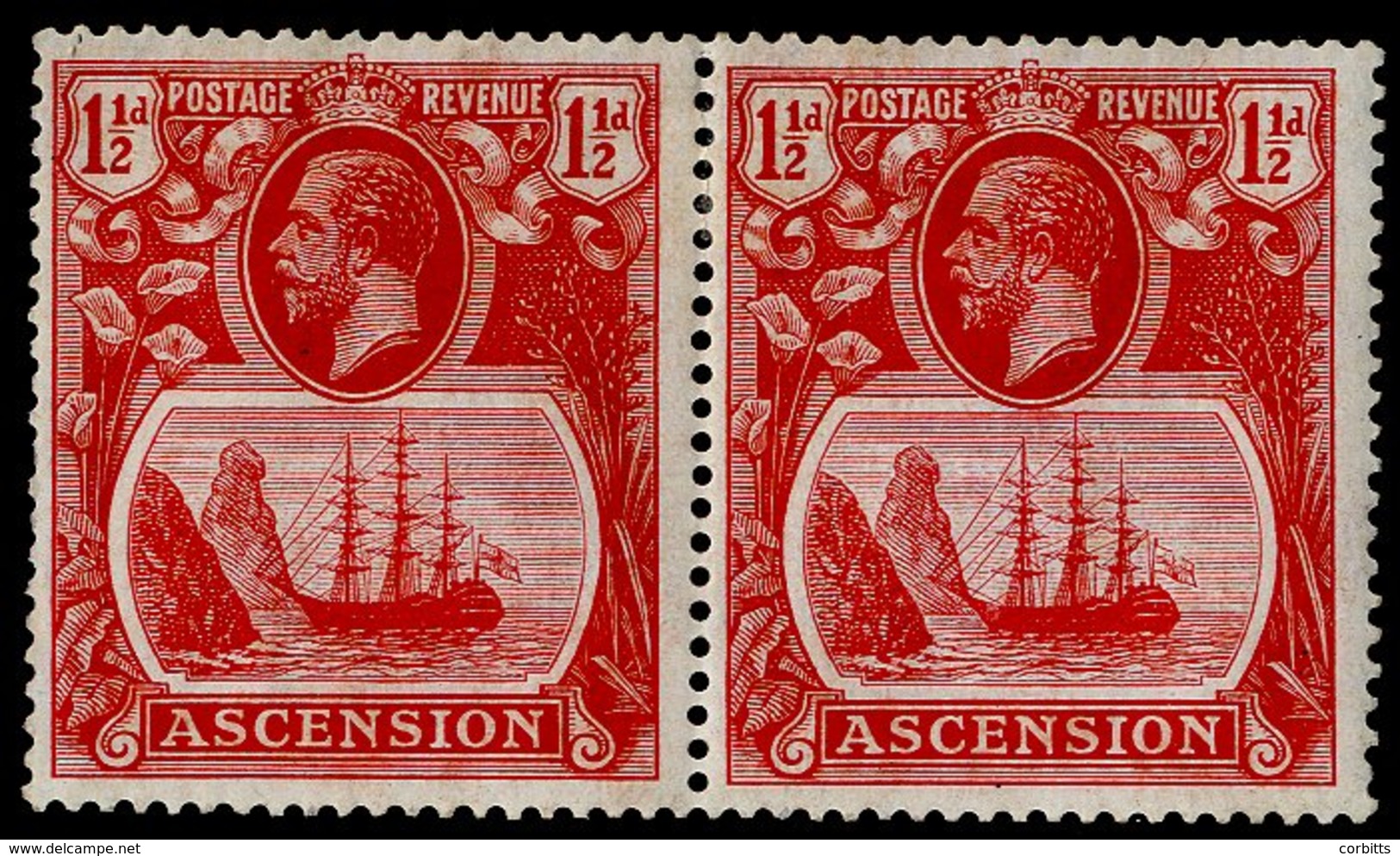 1924-35 MSCA 1½d Rose-red Horizontal Pair, M Incl. 'torn Flag' Variety, SG.12/12b. Cat. £170. (2) - Sonstige & Ohne Zuordnung