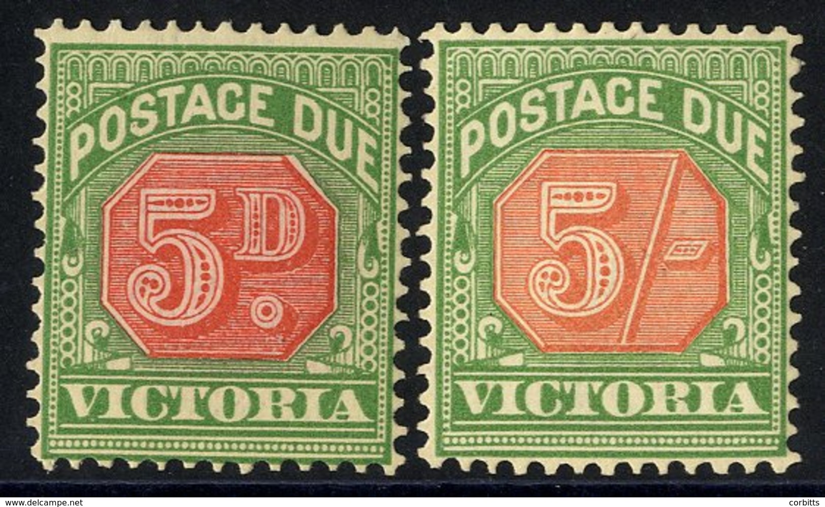 1900-04 Postage Dues 5d & 5s Scarlet & Deep Green, M (both Gum Toned), SG.D30 & D33. Cat. £249. (2) - Autres & Non Classés