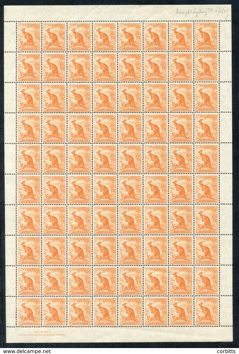 1938 ½d Wallaroo UM Sheet Of Eighty (a Handful With Gum Creases), SG.164. Cat. £200+ - Sonstige & Ohne Zuordnung