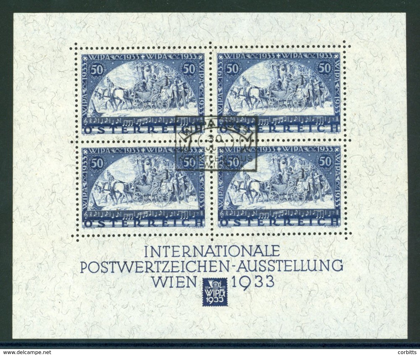 1933 WIPA Exhibition M/Sheet, VFU With The Boxed WIPA H/stamp, Original M/Sheet Folder Accompanies Along With A Diena Ce - Autres & Non Classés