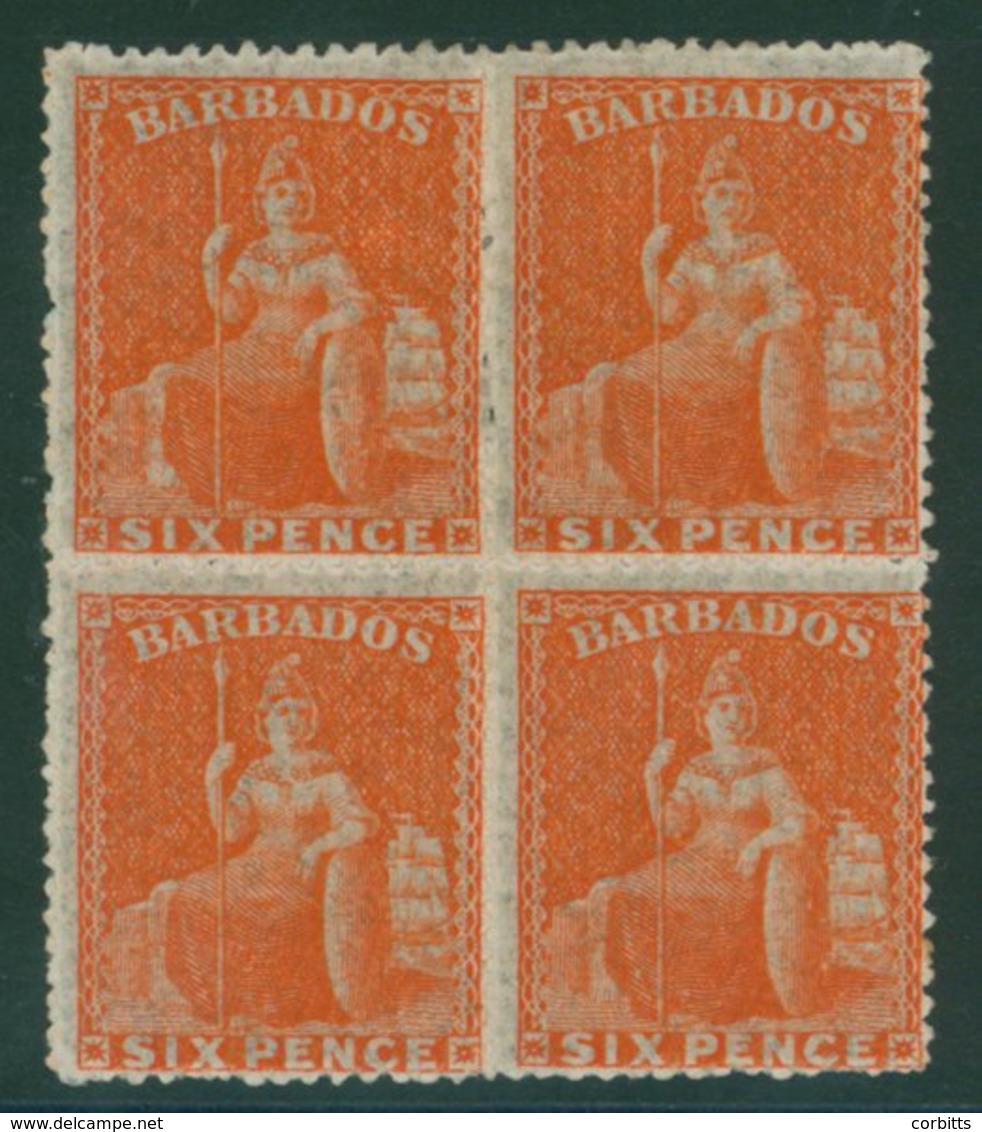 1861-70 6d Orange, No Wmk, Rough Perf 14 To 16, Block Of Four With Wonderful Colour & Decent Centring For This Issue, Br - Sonstige & Ohne Zuordnung