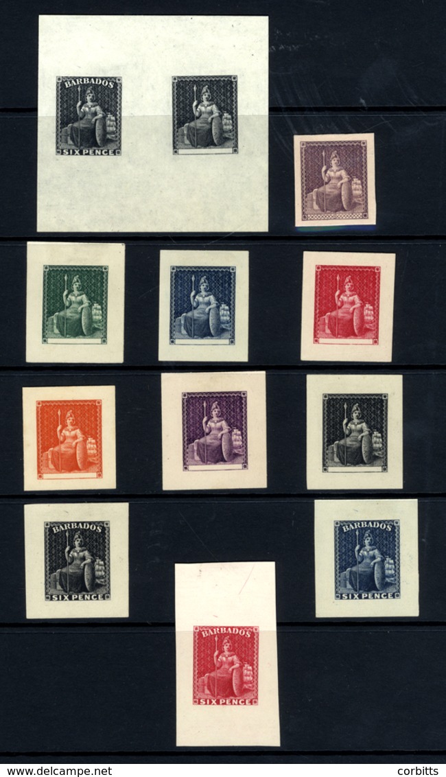 1929 Britannia Plate Proofs. Perkins Bacon Sample Plate Reprints Of The Britannia Issues, Selection Comprising 6d (3) In - Autres & Non Classés