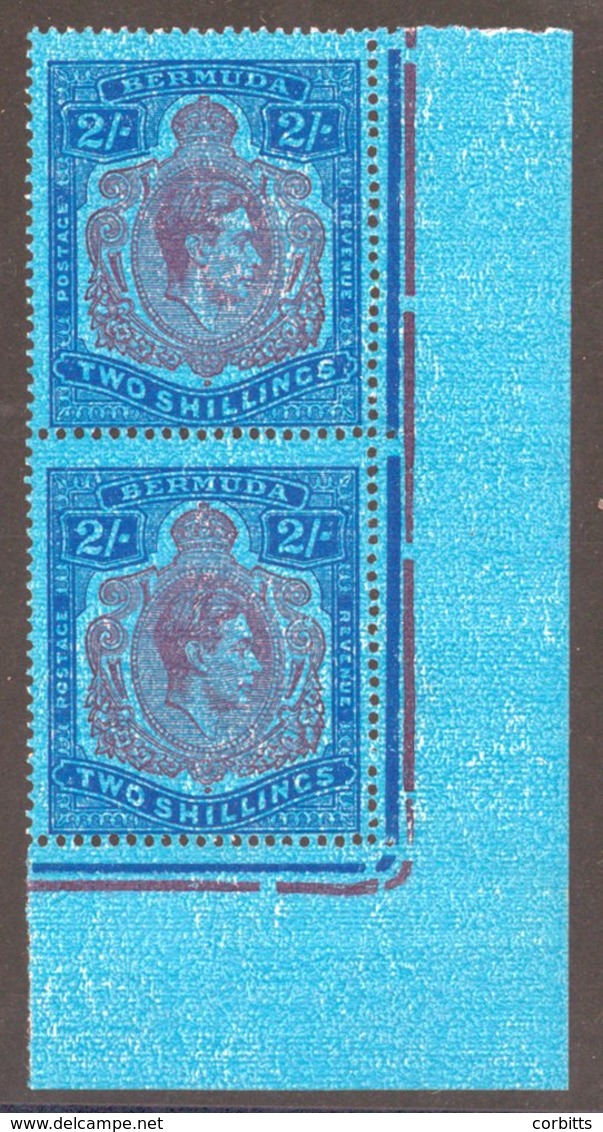 1938-53 2s Purple & Blue/deep Blue Lower Right Corner Marginal Vertical UM Pair Incl. 'broken Lower Right Scroll' Variet - Sonstige & Ohne Zuordnung