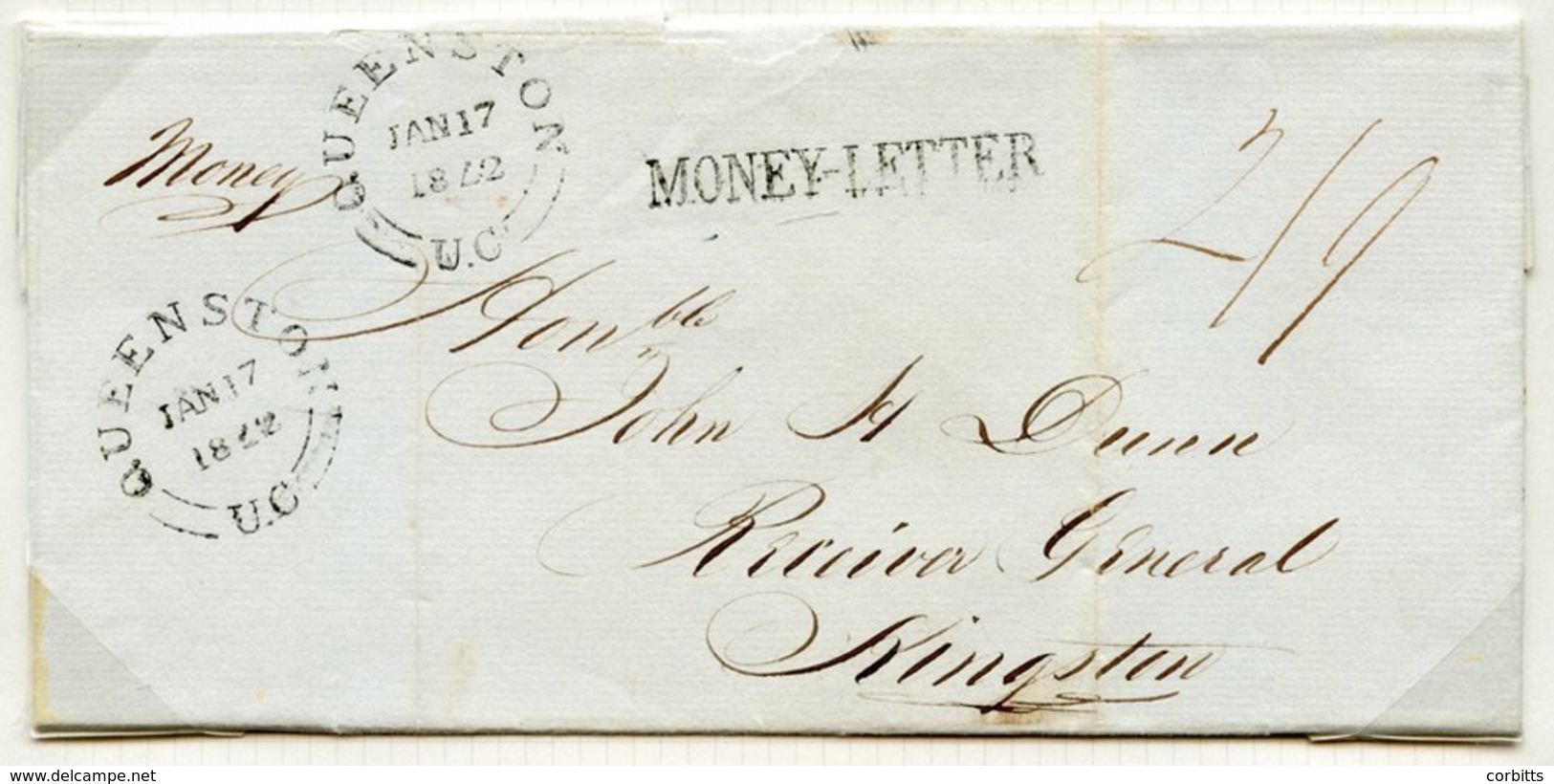 1842-55 MONEY LETTERS 1842 Entire Rated 2/9d From Queenstown (JAN 17) To Kingston, 1853 Strathburn To Quebec With 'PAID  - Sonstige & Ohne Zuordnung