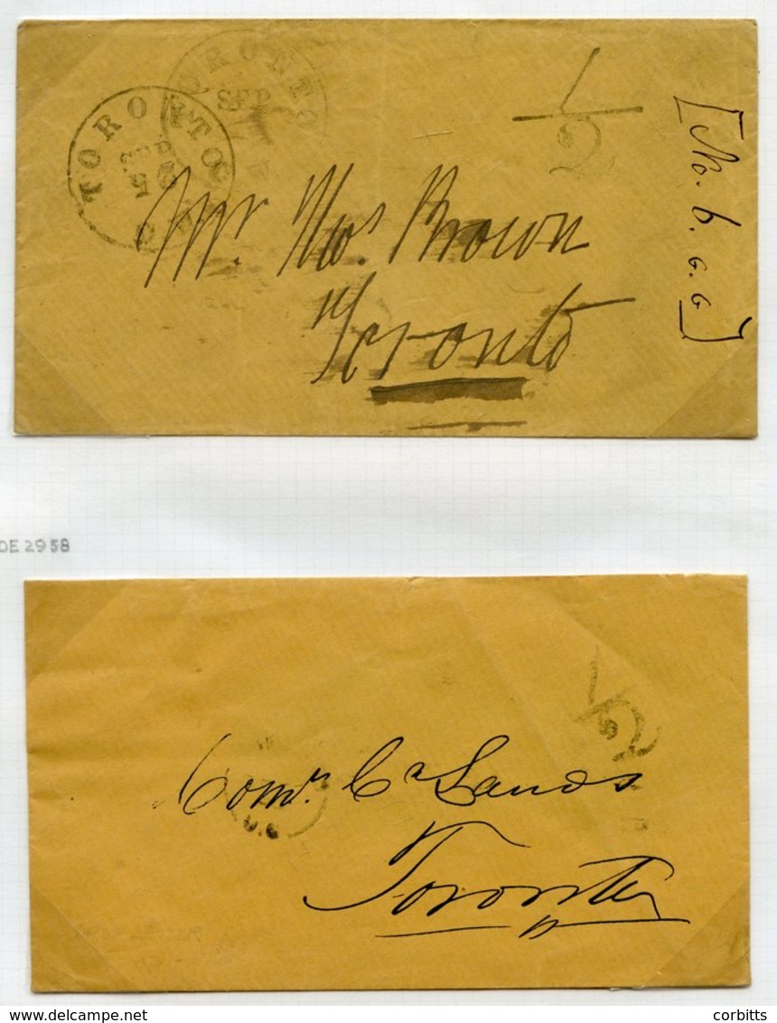 1858 & 1861 Toronto Envelopes (2) With Different '½' H/stamps For The Half Penny Circulars Rate And An 1861 Montreal Unp - Sonstige & Ohne Zuordnung