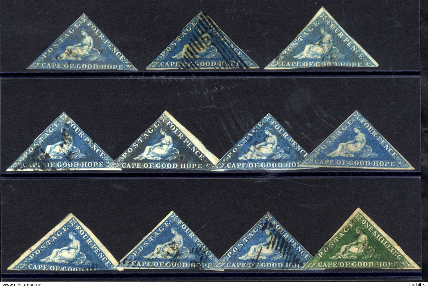 1855-64 4d (10) & 1s Single Triangles In Mixed Condition. (11) - Other & Unclassified