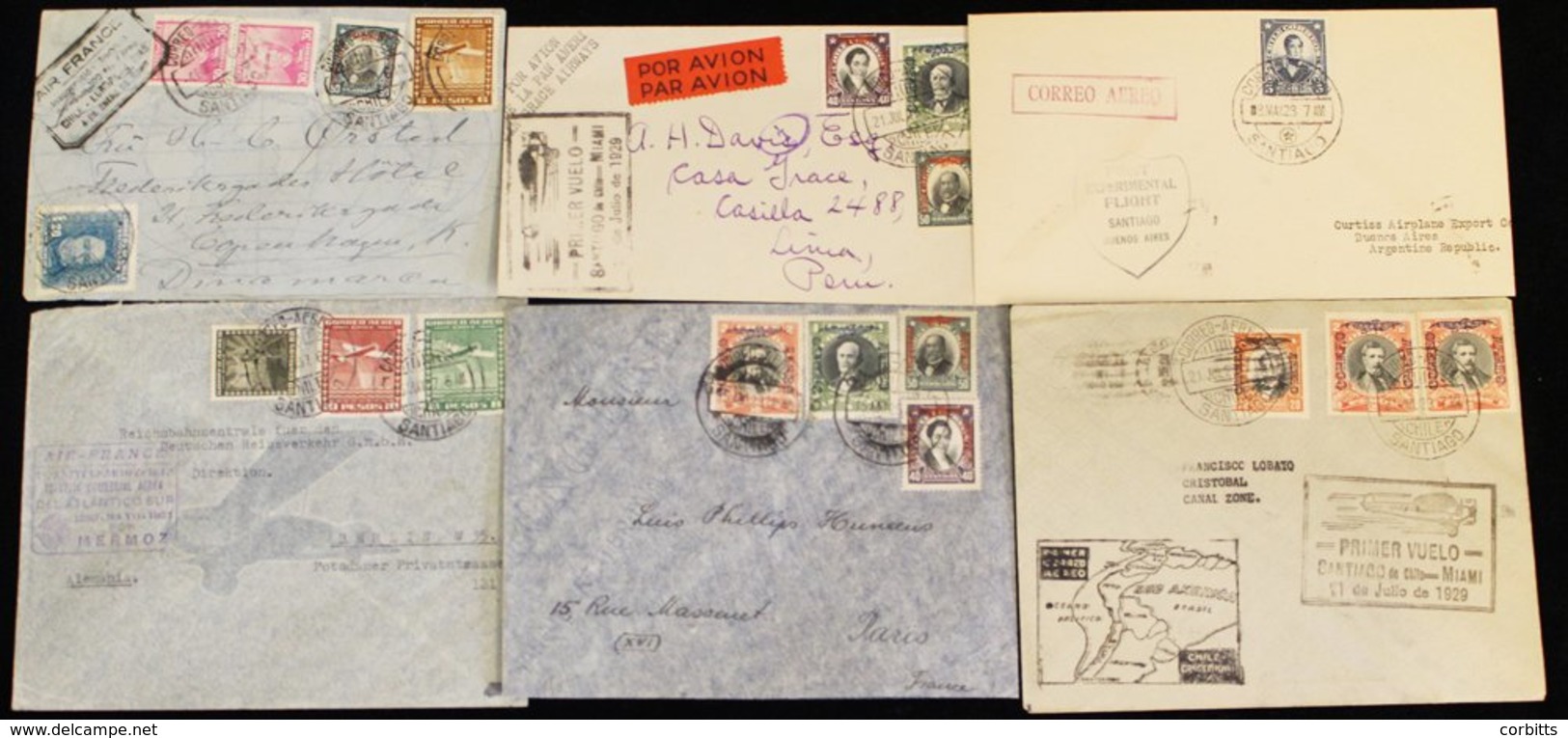 1928-37 First Flight Covers (6) Incl. Doolittle 1928 May 8th Survey Santiago - Buenos Aires With Cachet, CGA 1929 Aug 15 - Sonstige & Ohne Zuordnung