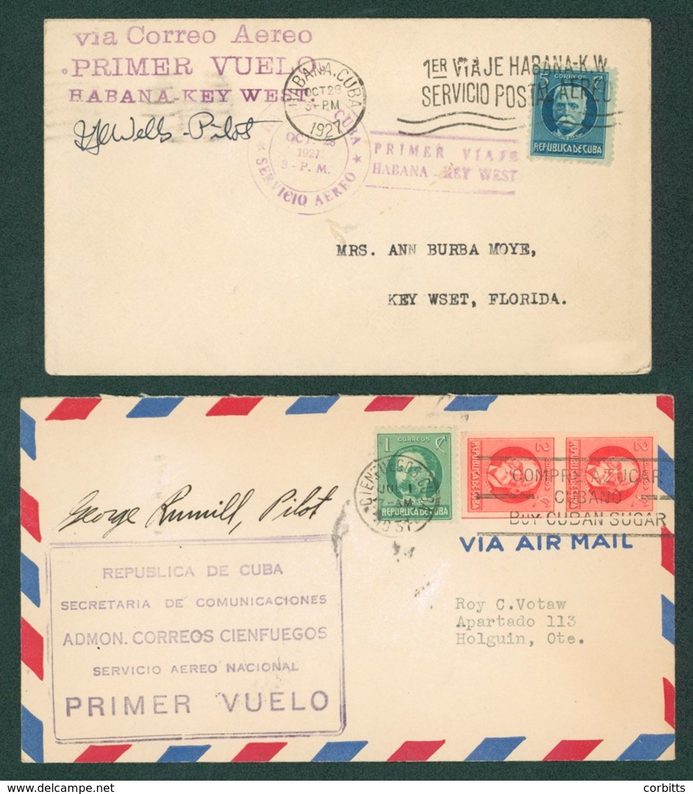 1927 Oct 29th P.A.A. First Flight Cover Havana - Key West With Cachet & Pilot Signed H.Wells, 1931 July 1st CGA First Fl - Other & Unclassified