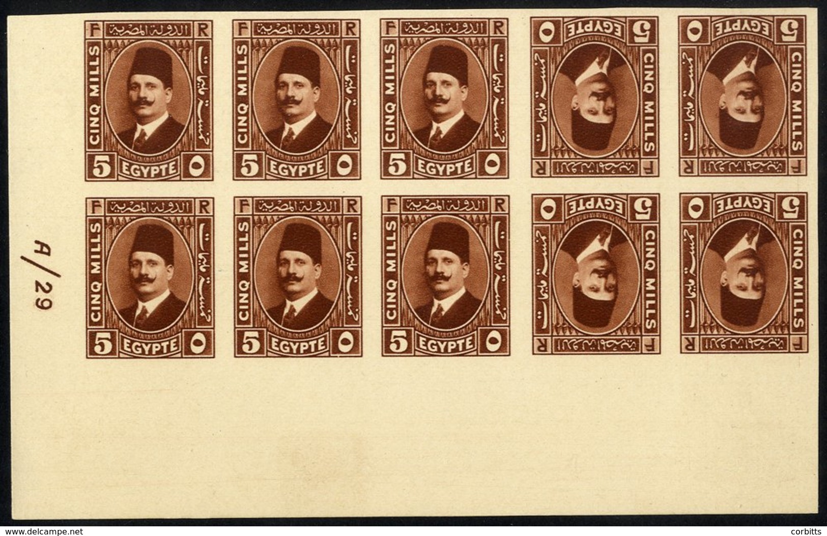 1927-34 5m Dark Red Brown Control A29 Block Of Ten From The Royal Imperf Printing With Two Tete Beche Pairs In The Block - Sonstige & Ohne Zuordnung