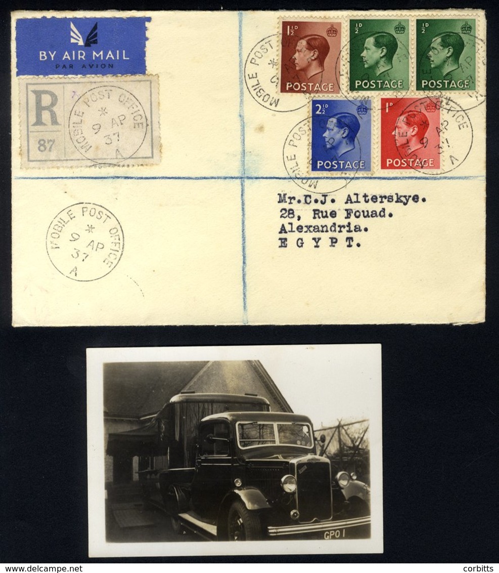 1937 Reg Cover To Egypt Bearing ED VIII Set Of Four Plus Extra ½d (6d Reg Rate), All Cancelled Mobile Post Office 9.AP.3 - Sonstige & Ohne Zuordnung