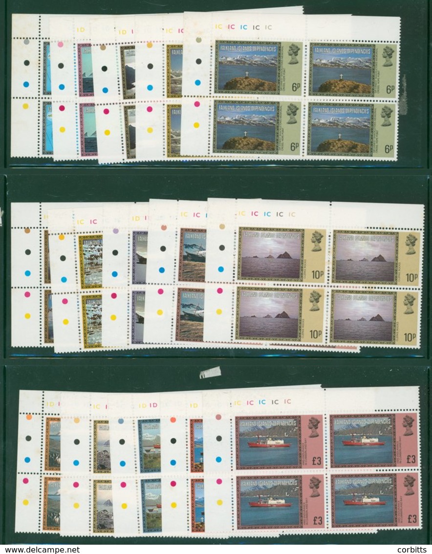 South Georgia 1980, 1984 & 1985 Defin Sets In Corner Marginal UM Blocks Of Four, SG.74A/88A, 74B/86B, 148/152. - Sonstige & Ohne Zuordnung