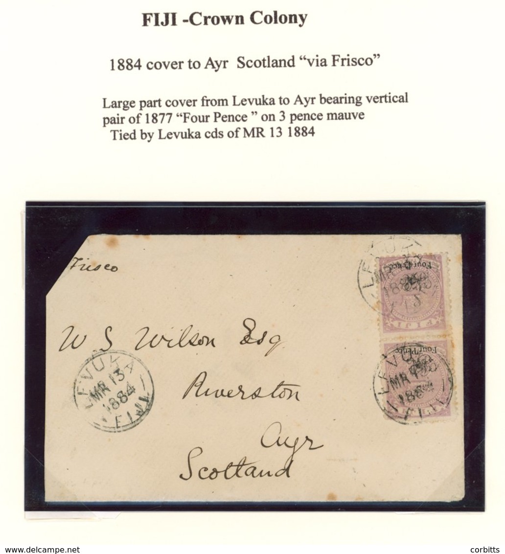 1884 Cover To Scotland With A Pair Of 'Four Pence’ On 3d Cancelled Levuka MR 13 1884. Part Of The Upper Left Of The Cove - Sonstige & Ohne Zuordnung