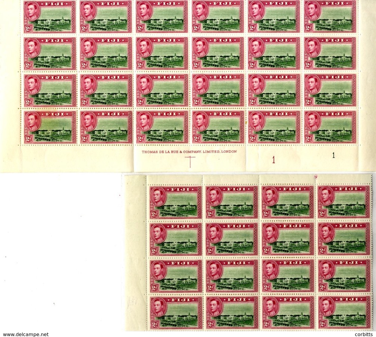 1941 Perf 12 2d Green & Magenta (SG.255g) UM Block Of 24 From The Base Of The Sheet With DLR Imprint & Plate Number 1, I - Sonstige & Ohne Zuordnung