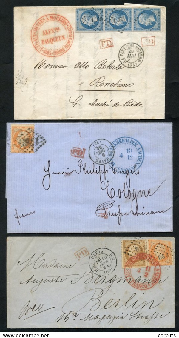 1862 Envelope To Berlin, Franked 10c + 40c Imperf Napoleon (40c Cut Away N.E Corner), Cancelled 'DS3' & Tied By Red 'Aus - Sonstige & Ohne Zuordnung