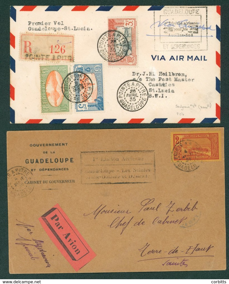 GUADELOUPE 1935 April 27th P.A.A First Flight Cover Point A Pitre - Port Of Spain & Onto St. Lucia With Cachet, 1936 Aug - Sonstige & Ohne Zuordnung