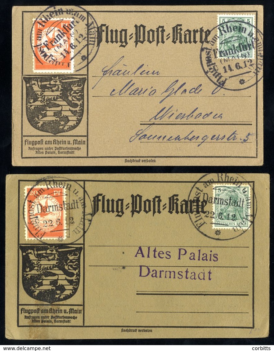 1912 Rhein Main Card To Weisbaden, Franked 5pf Germania & 10pf Air Label, Tied Frankfurt/14.6.12 Commemorative D/stamp,  - Sonstige & Ohne Zuordnung