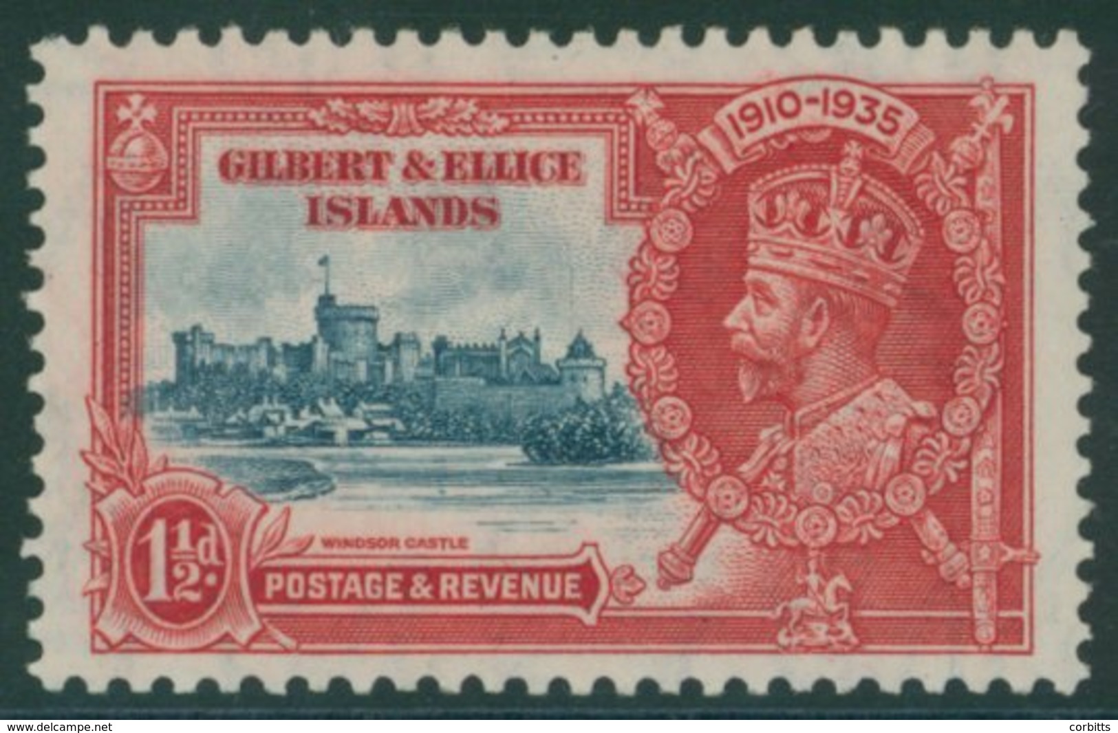 1935 Silver Jubilee 1½d Deep Blue & Scarlet With Variety 'flagstaff On Right Hand Turret' M, SG.37d. Cat. £250. (1) - Sonstige & Ohne Zuordnung