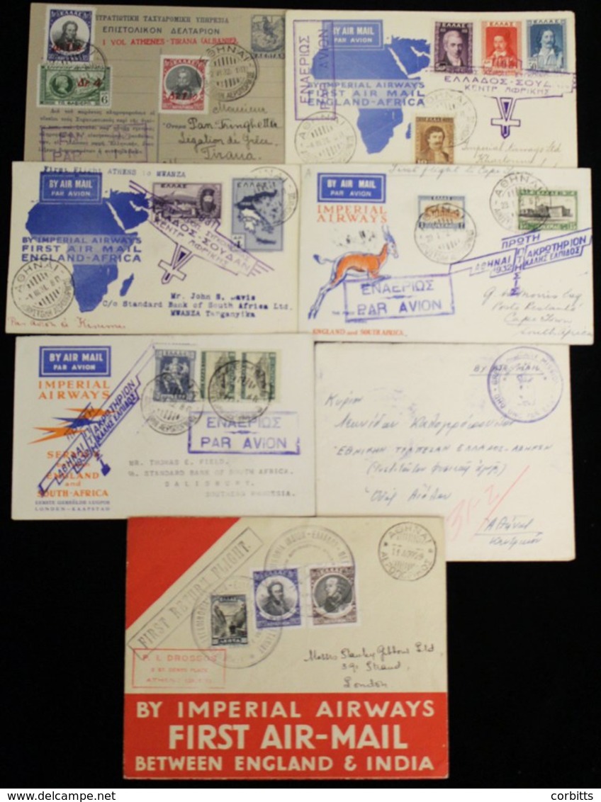 1929-54 First Flight Covers (7) Incl. 1929 Imperial AW Athens - London Official Cacheted Cover, 1931 Imp AW Athens - Kis - Sonstige & Ohne Zuordnung