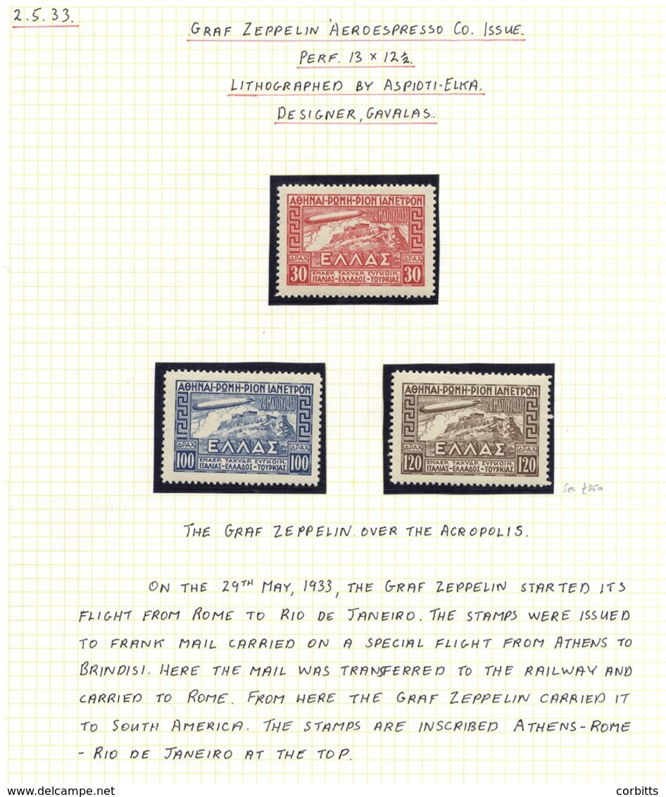 Airmails - 1933 Zeppelin Set Of Three, UM (Cat. £350) & 1933 Aeroespresso Set Of Seven, M (Cat. £190) & Government Airma - Other & Unclassified