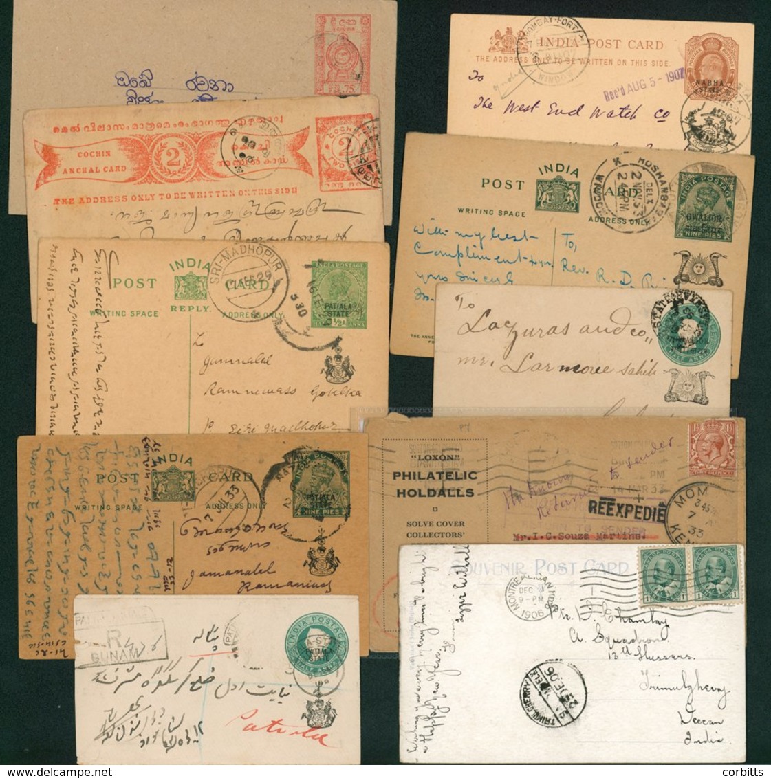 INDIA & STATES 19th/20th C Assembly Covers, Postcards & Postal Stationery Intersecting Squared Circles, C.d.s With Regis - Sonstige & Ohne Zuordnung