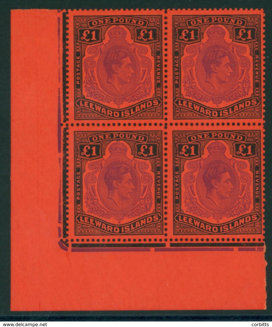 1952 Pl.13, £1 Violet & Black/scarlet L/L Corner Marginal UM Block Of Four Minor Gum Crease U/R Stamp, SG.114c. (4) - Sonstige & Ohne Zuordnung