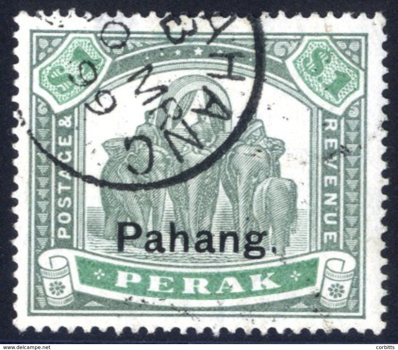 PAHANG 1898 $1 Green & Pale Green, Type 12 Opt On Perak, Neatly Cancelled By Part 'MR.99' C.d.s, Tiny Thin In Top Margin - Sonstige & Ohne Zuordnung