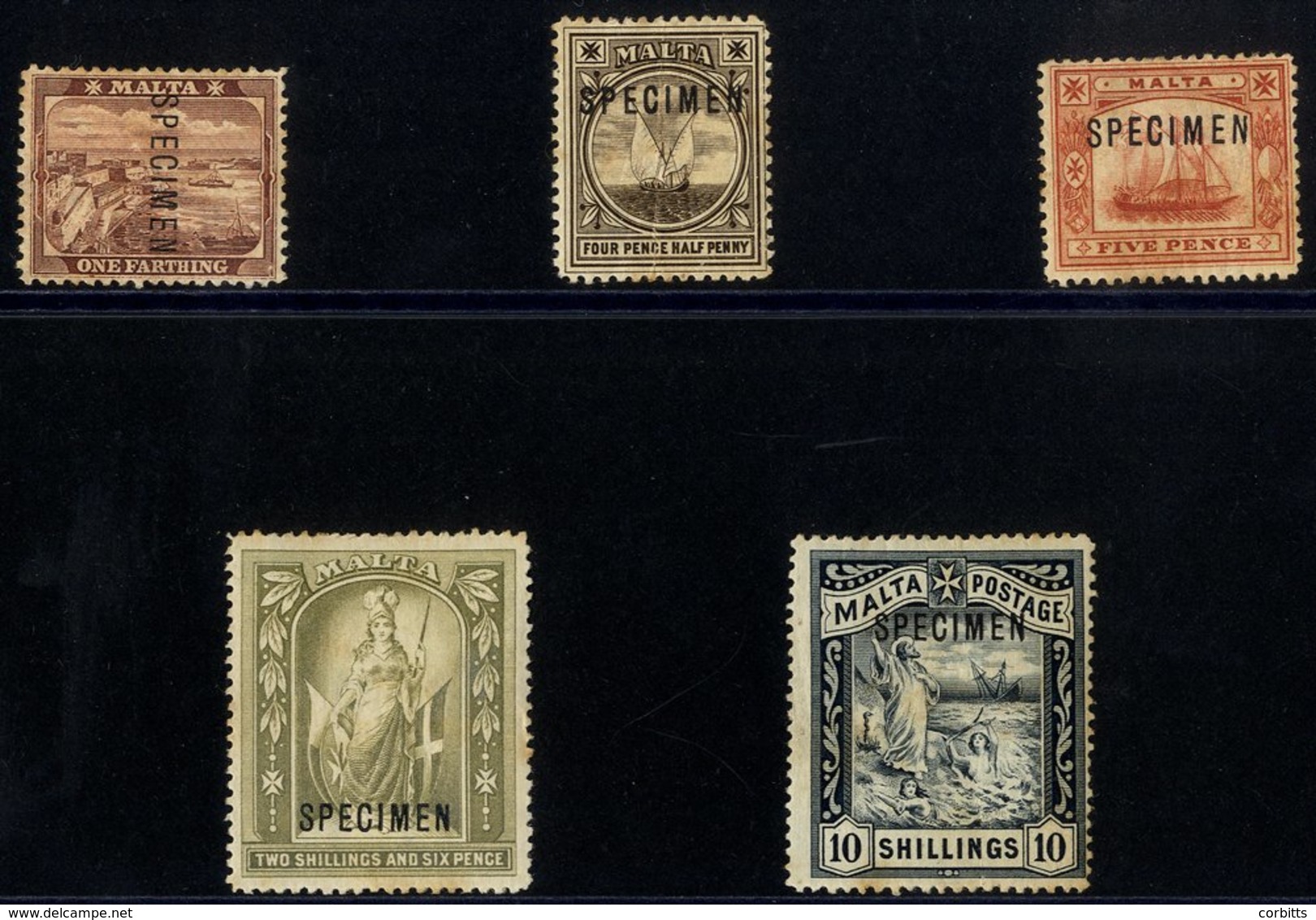 1899 CCC/CCA Set Of Five, Optd SPECIMEN, All With Patchy Tones, Also Odd Short Perfs & 10s Centred To Right, Large Part  - Autres & Non Classés