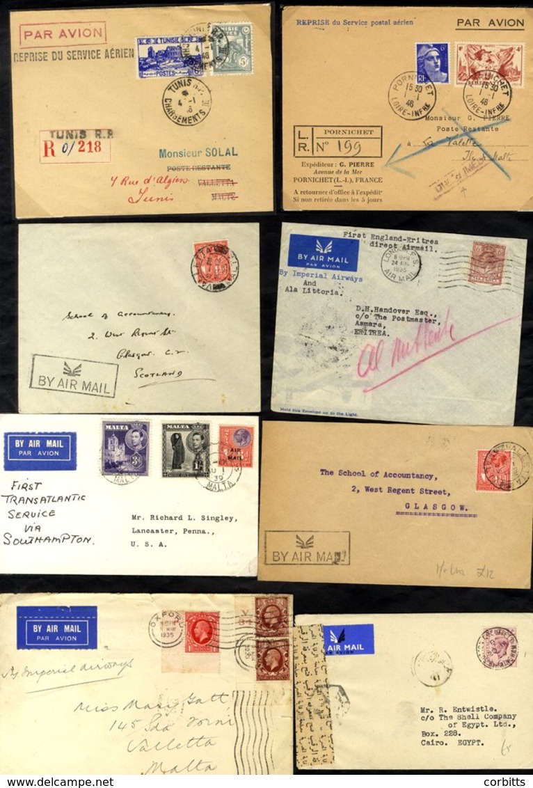 1935-61 Selection Of Covers Sent Air Mail Either From Malta (22) Or To Malta (13), Also Three Air Mail Parcel Tags. Inte - Sonstige & Ohne Zuordnung